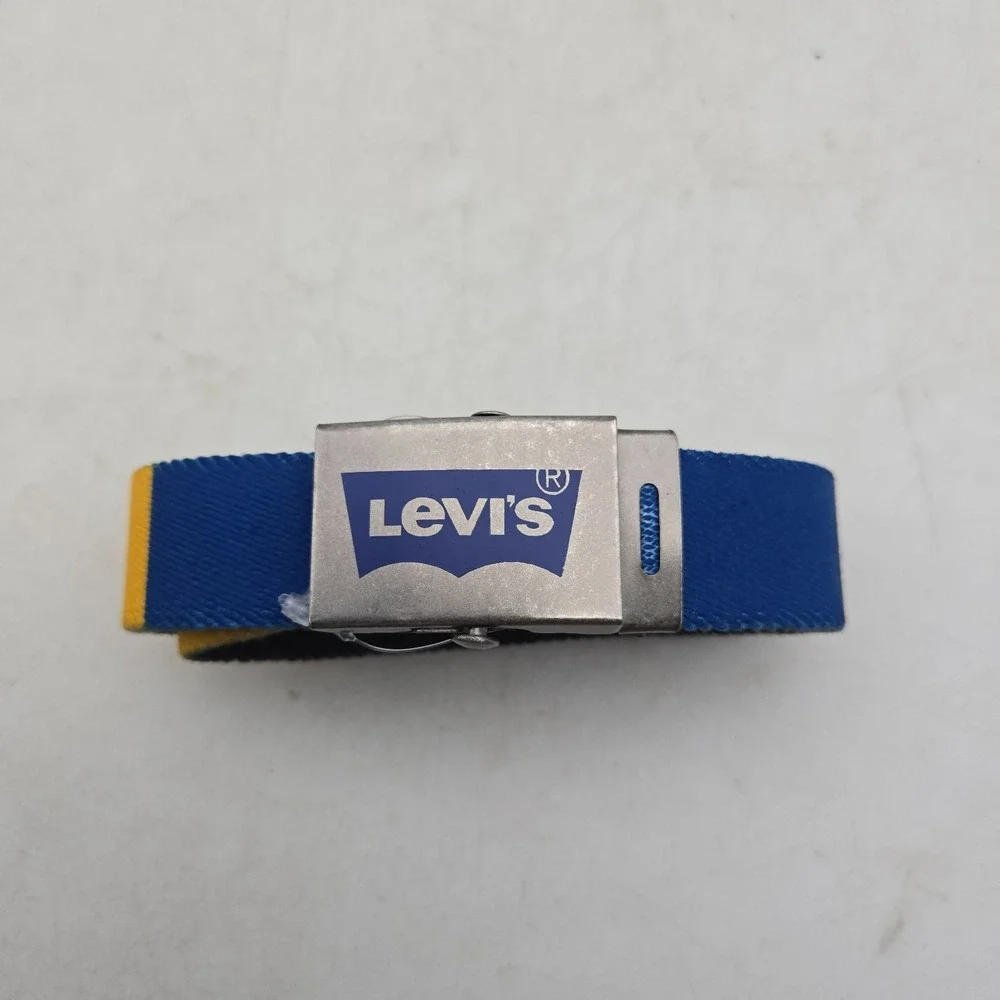 Levi's Belt Neon Blue Yellow Colorblock Woven Stretch Mens 30 Black Buckle NWOT